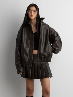 BNWT OAK + FORT Faux Leather Pleated Mini Skirt (S)